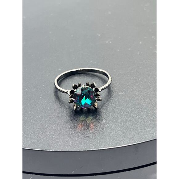 FJ Fragrant Jewels Black Sterling Round Blue CZ Stone Spider Prong Ring Sz 9.5 - Picture 4 of 8
